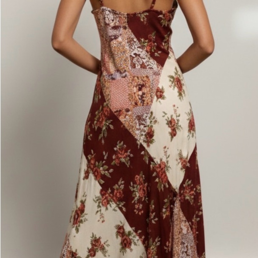 Sincerely Jules Burgundy and Cream Patchwork Floral Maxi Dress - Picture 2 of 12